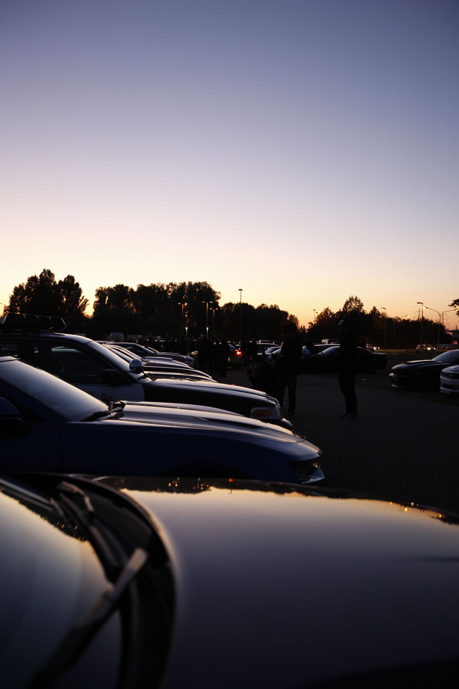 Frota de carros ao entardecer